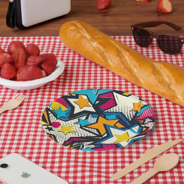 Retro Funky Abstract Comic Pop Pattern Paper Plates (Picnic)