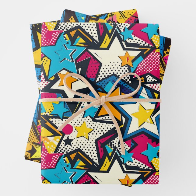 Retro Funky Abstract Comic Pop Pattern Wrapping Paper Sheets (In situ)