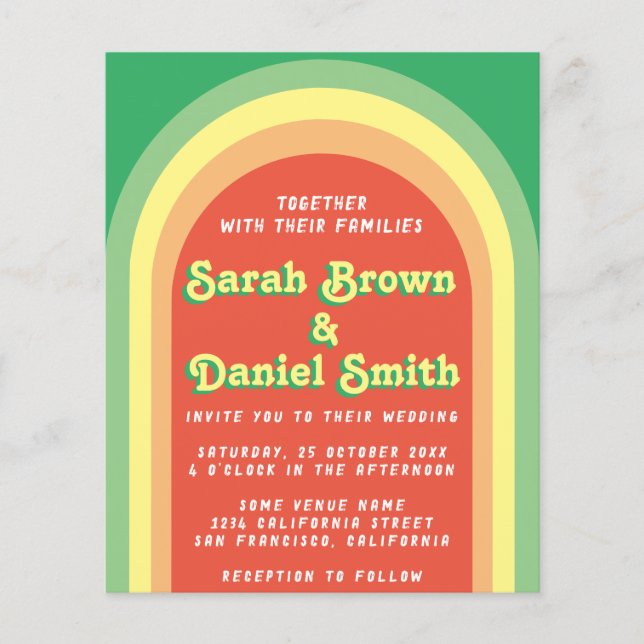 Retro Funky Arch Green Budget Wedding Invitation (Front)