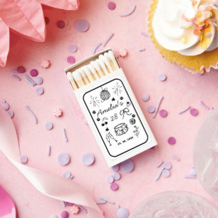 Retro Funky Birthday Party Whimsical Handwritten Matchboxes
