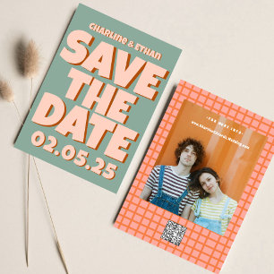 Retro Funky Blue Pink Save the Date QR code