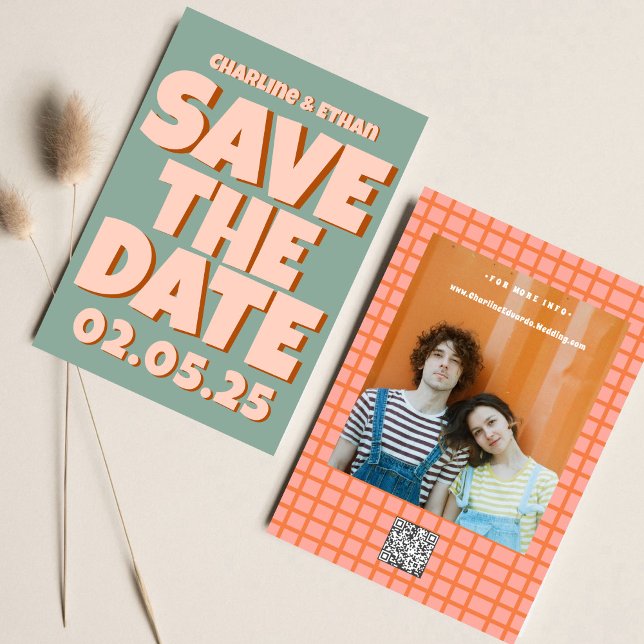 Retro Funky Blue Pink Save the Date QR code (Creator Uploaded)