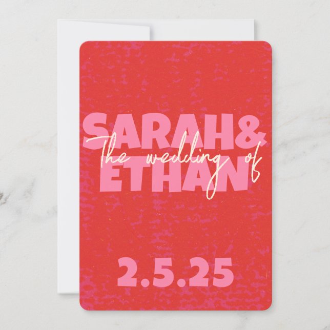 Retro Funky bold Red  Pink Wedding  Invitation (Front)
