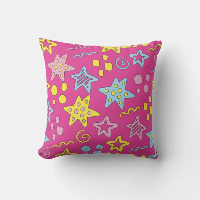 Retro Funky cartoon Pop Art Stars Memphis 80s Throw Pillow (Front)