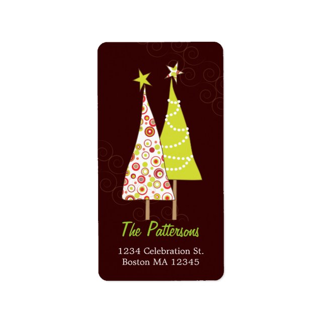 Retro Funky Christmas Trees Address Labels (Front)