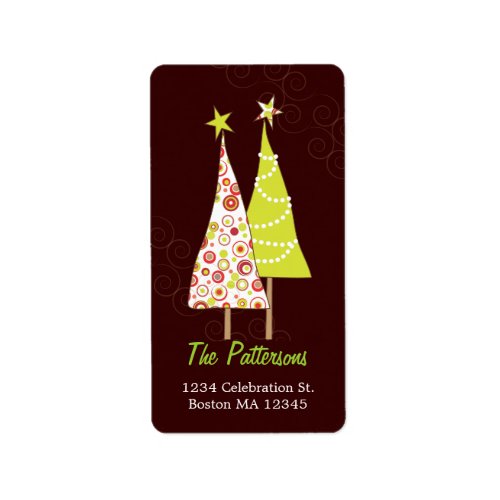Retro Funky Christmas Trees Address Labels