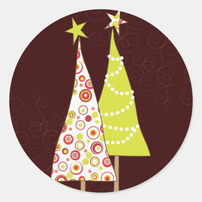 Retro Funky Christmas Trees Round Envelope Seal (Front)