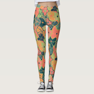 Retro Funky Colorful Flower Pattern Leggings