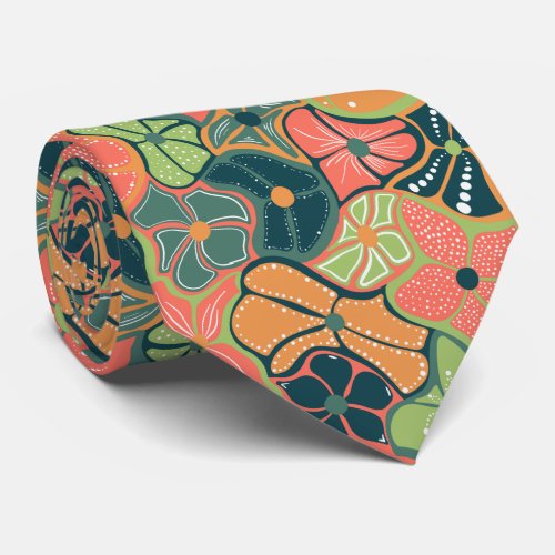 Retro Funky Colorful Flower Pattern Neck Tie