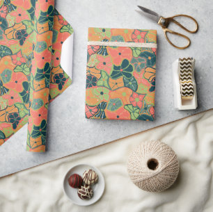 Retro Funky Colorful Flower Pattern Wrapping Paper