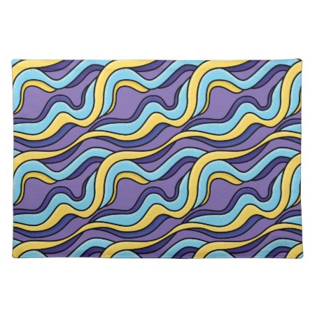 Retro Funky Colorful Waves Midcentury Modern Cloth Placemat