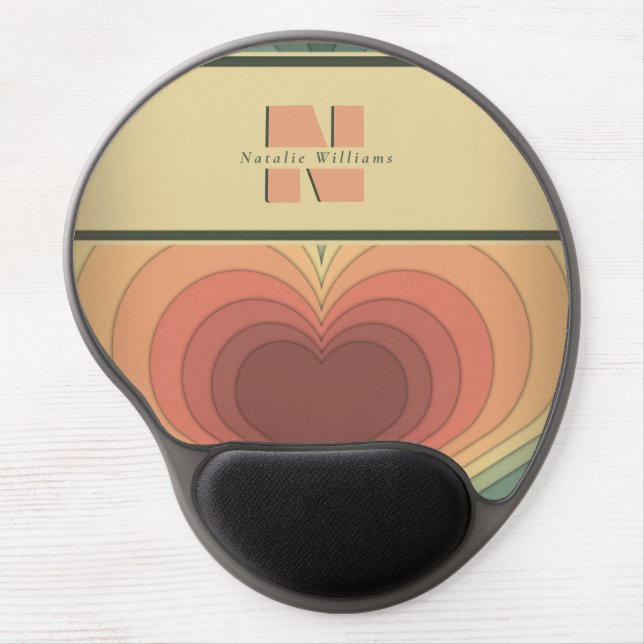 Retro Funky Colourful Heart Monogram Gel Mousepad (Front)