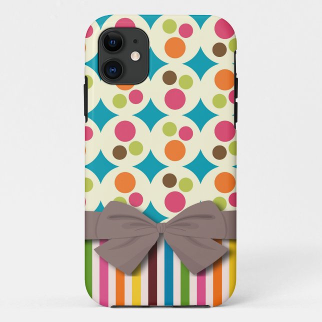 retro funky dots and stripes pattern with faux bow Case-Mate iPhone case (Back)