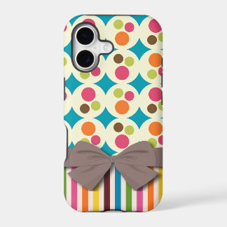 retro funky dots and stripes pattern with faux bow iPhone 17 case