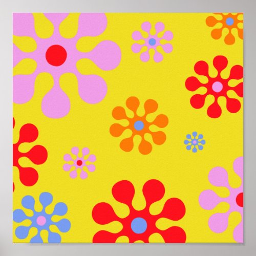Retro Funky Flower Pattern Yellow Art Print