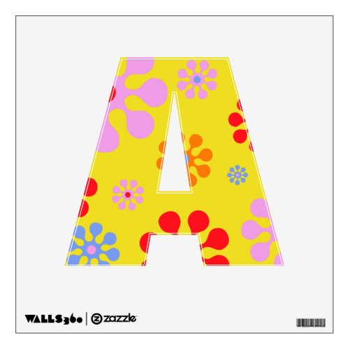 Retro Funky Flower Pattern Yellow  Letter A Wall Decal