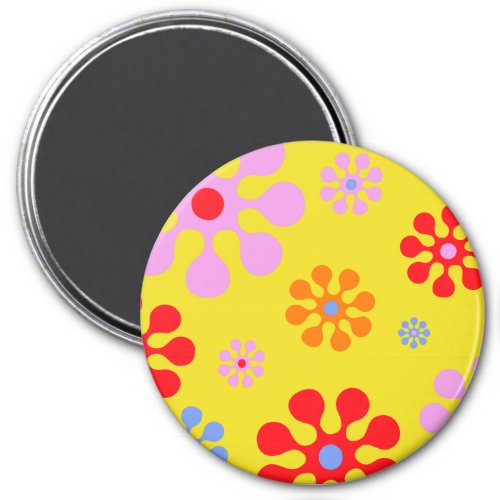 Retro Funky Flower Pattern Yellow  Magnet