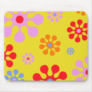 Retro Funky Flower Pattern Yellow  Mousepad