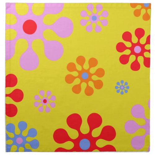 Retro Funky Flower Pattern Yellow Napkins