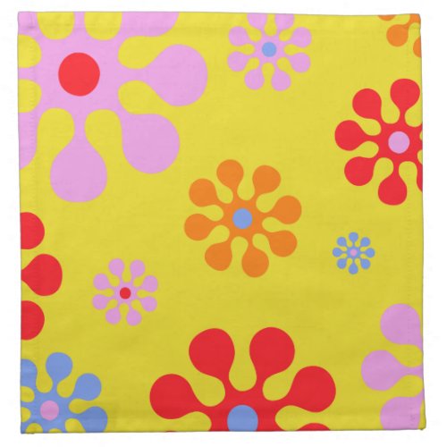 Retro Funky Flower Pattern Yellow Napkins