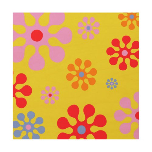 Retro Funky Flower Pattern Yellow Spring Wall Art