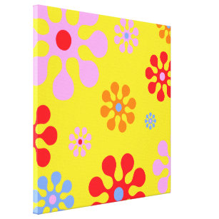 Retro Funky Flowers Yellow Abstract Art Canvas Print