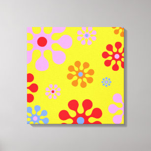 Retro Funky Flowers Yellow Abstract Art Canvas Print