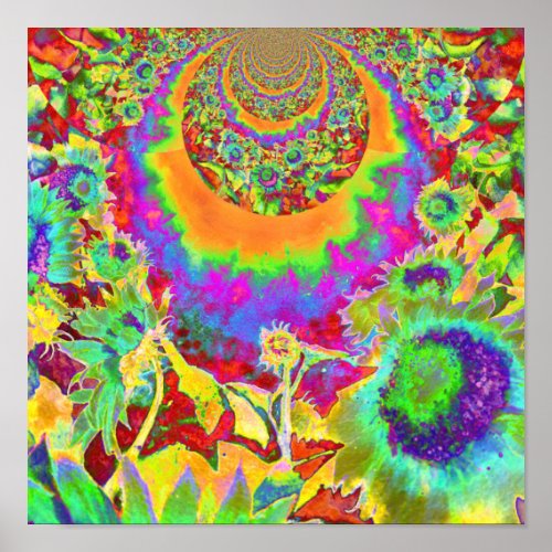 Retro funky fun colorful sunflower painting  poster