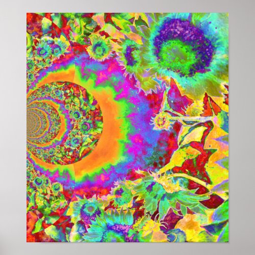 Retro funky fun colorful sunflower painting  poster