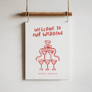 Retro Funky Fun Illustrated Wedding Welcome Sign