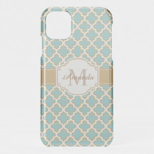 Retro Funky Gold Teal Blue Moroccan Monogram iPhone 11 Case
