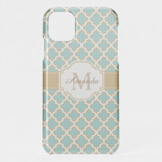 Retro Funky Gold Teal Blue Moroccan Monogram iPhone 11 Case