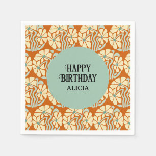 Retro Funky Groovy Boho Botanical Birthday Napkins