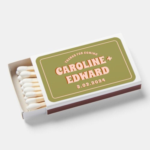 Retro Funky Groovy Colorful Green Pink Wedding Matchboxes