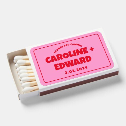 Retro Funky Groovy Colorful Pink Wedding Matchboxes