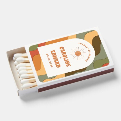 Retro Funky Groovy Colorful Sun Wedding Matchboxes