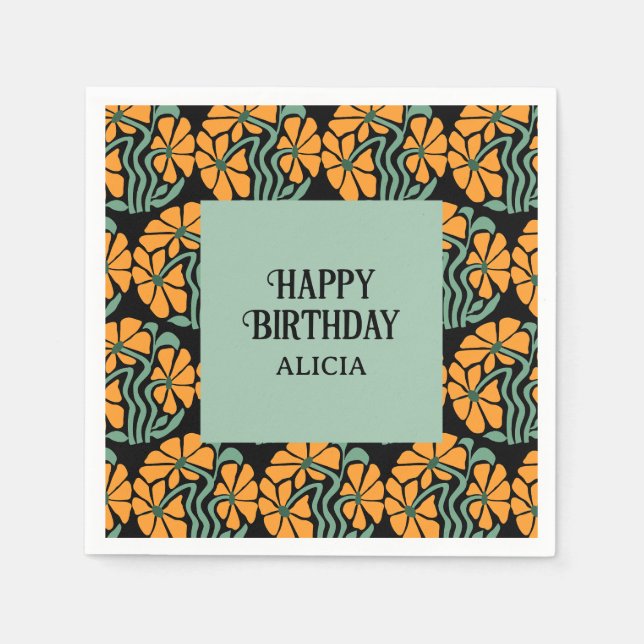 Retro Funky Groovy Daisy Flower Birthday Napkins (Front)