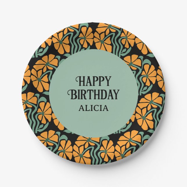 Retro Funky Groovy Daisy Flower Birthday Paper Plates (Front)