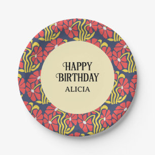 Retro Funky Groovy Trippy Daisy Floral Birthday Paper Plates
