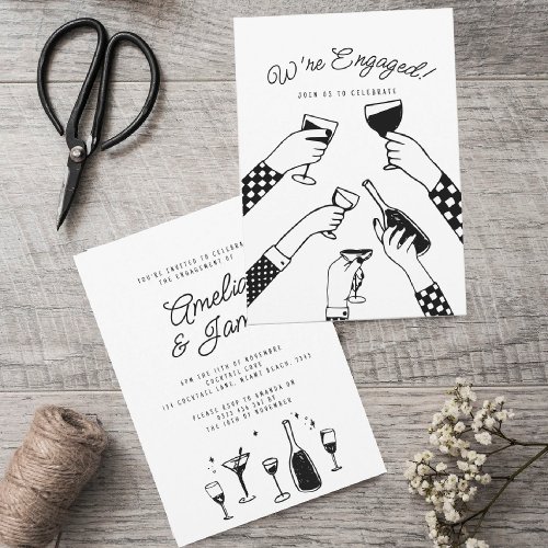 Retro funky hand drawn Cheers Engagement wedding Invitation