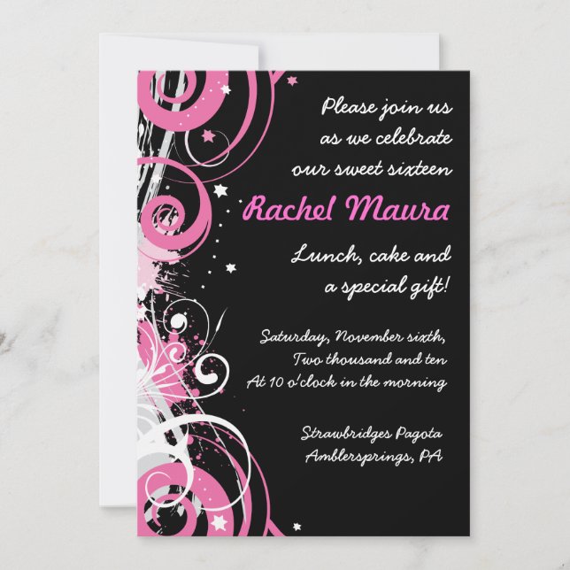 Retro Funky Hot Pink Sweet Sixteen 16 Invitation (Front)