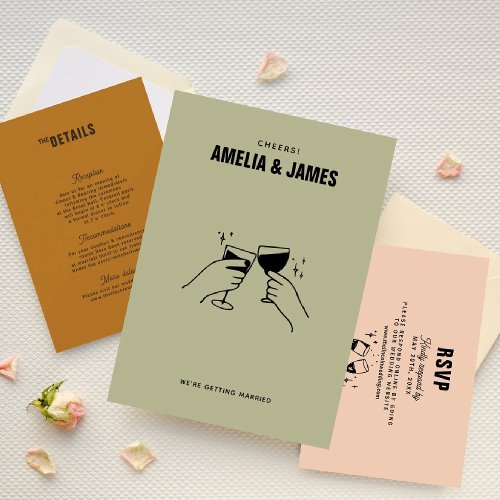 Retro Funky Modern hand draw Colourful Wedding Invitation