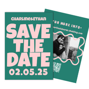 Retro Funky Pink Green  Save the Date QR code