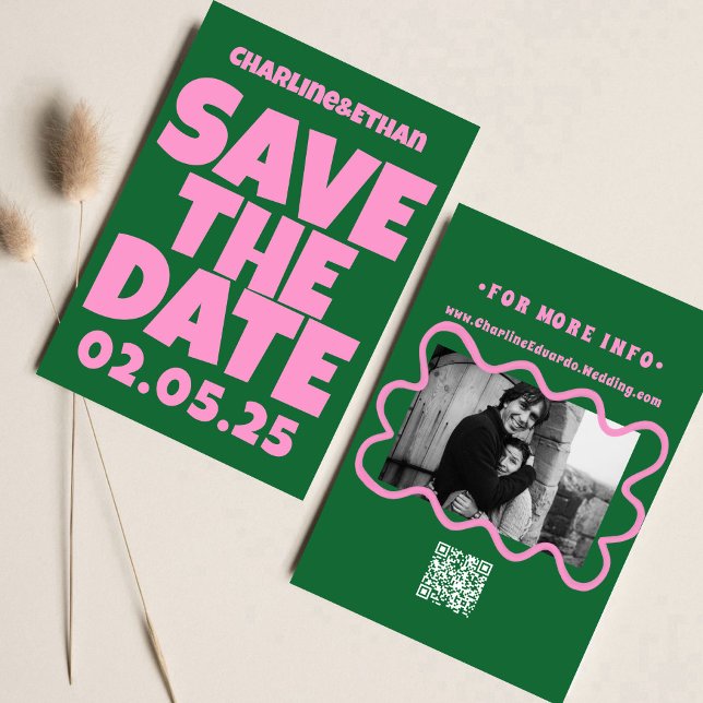 Retro Funky Pink Green  Save the Date QR code (Creator Uploaded)