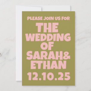 Retro Funky Pink Green Wedding Invitation