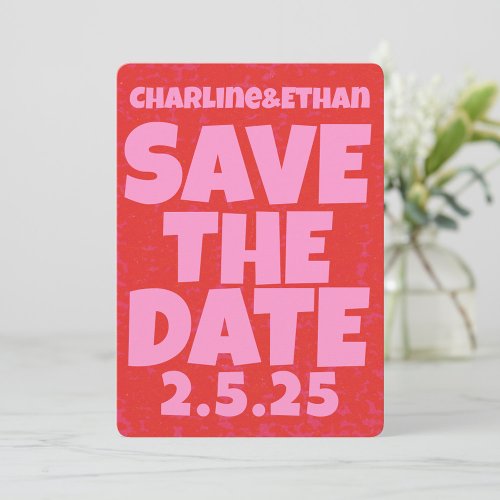 Retro Funky Pink Red Save the Date Qr code