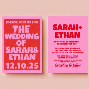 Retro Funky Pink Red Wedding Invitation