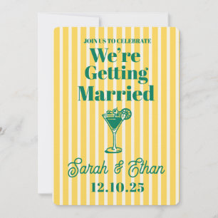 Retro Funky Striped Green Yellow Wedding Invitation