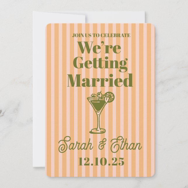 Retro Funky Striped Pink Orange  Wedding Invitation (Front)