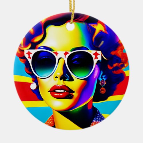 Retro Funky Sunglasses Sensation Poster Ceramic Ornament